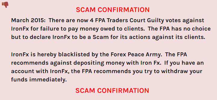 IronFXはForexPeaceArmyでSCAN認定されている